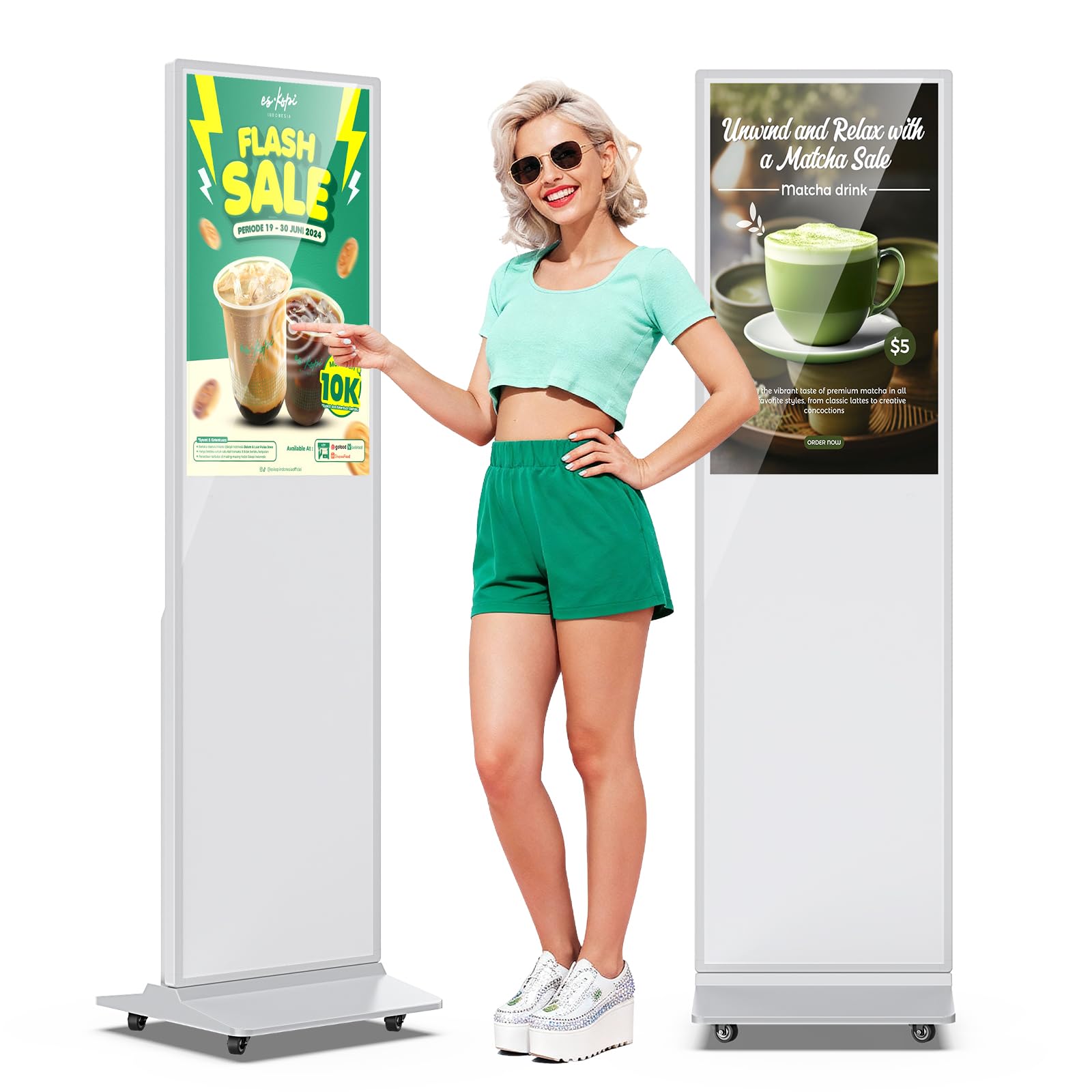 JIYANG 32 Inch Indoor Touchscreen Digital Signage Floor Standing Digital Interactive Kiosks LCD Totem Monitor with WiFi/USB Input Auto Media Player Android System,Free Customization Logo(White)