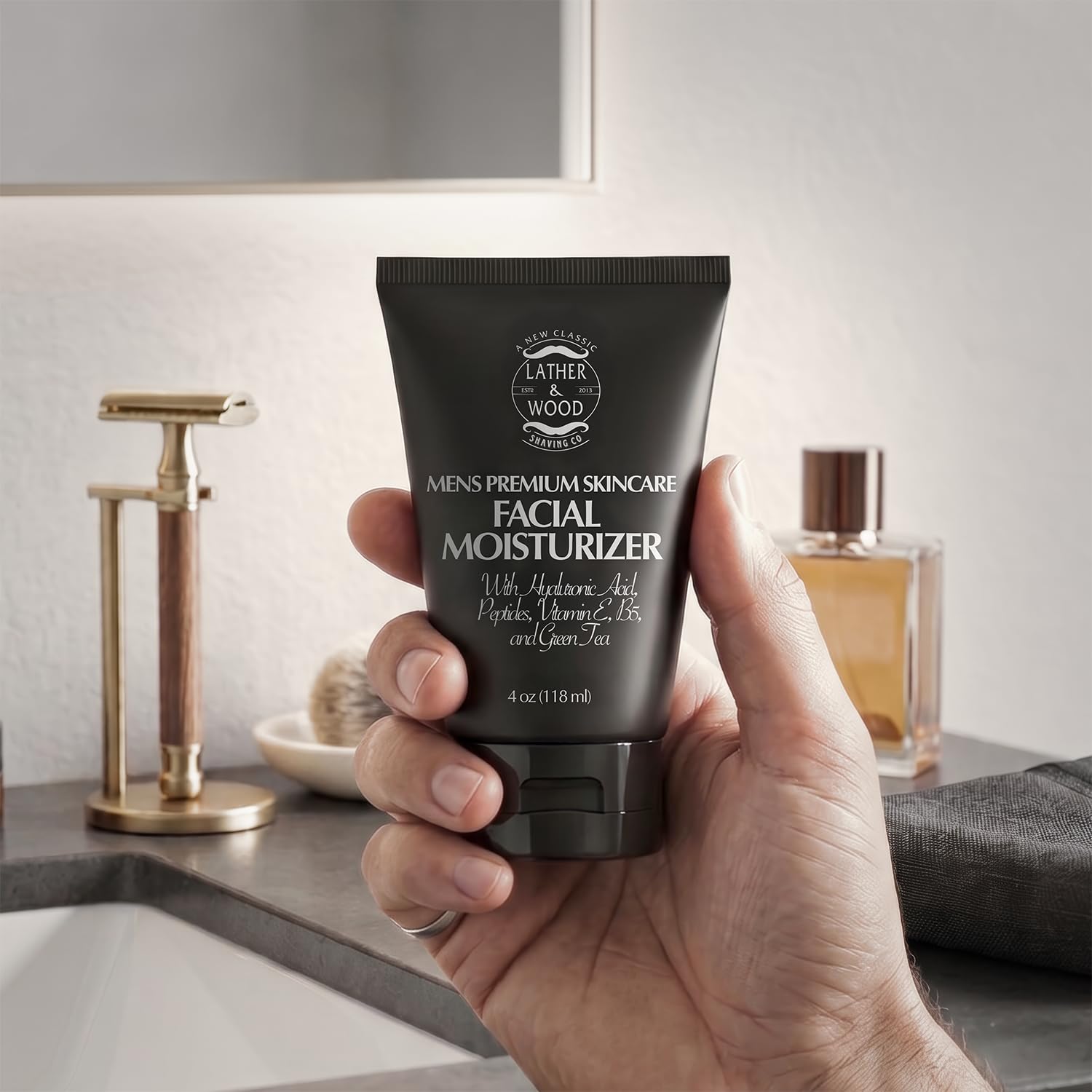 Face Moisturizer for Men - Lather & Wood's Luxurious Sophisticated Mens Moisturizer for the Man's Man. 4oz Fragrance-Free Face Cream for Men. (Unscented, 4 ounce) by Lather & Wood Shaving Co.