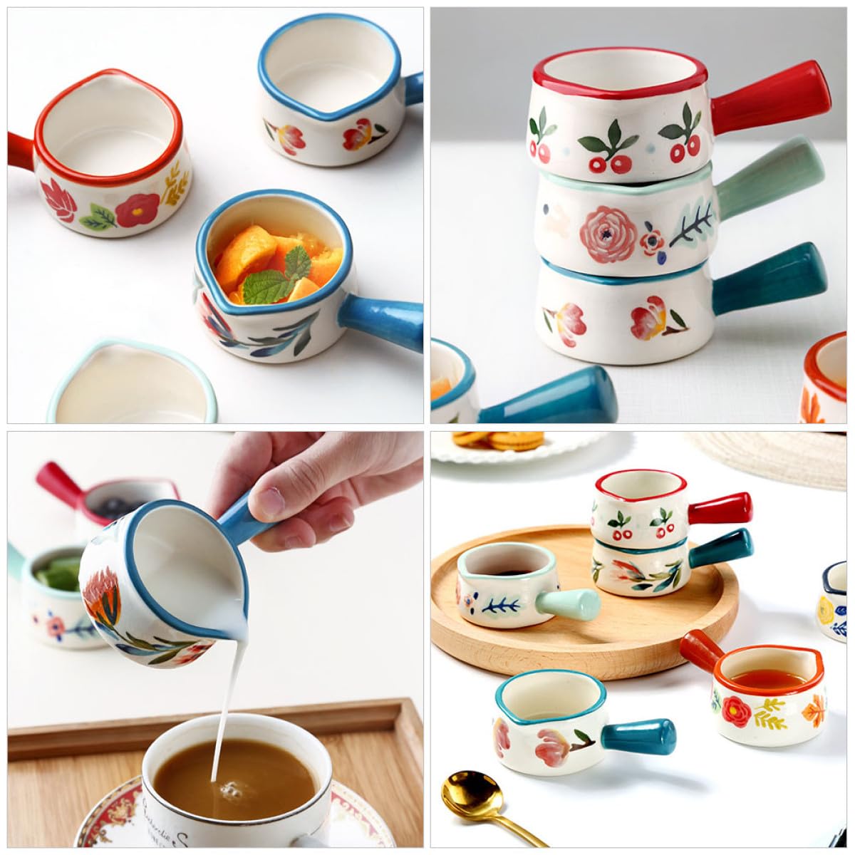 SHINEOFI Jarras de Cerámica Diseño Práctico y Elegante con Asa Juego de 6 para Servir Leche y Café 50ml para Fiestas y Restaurantes