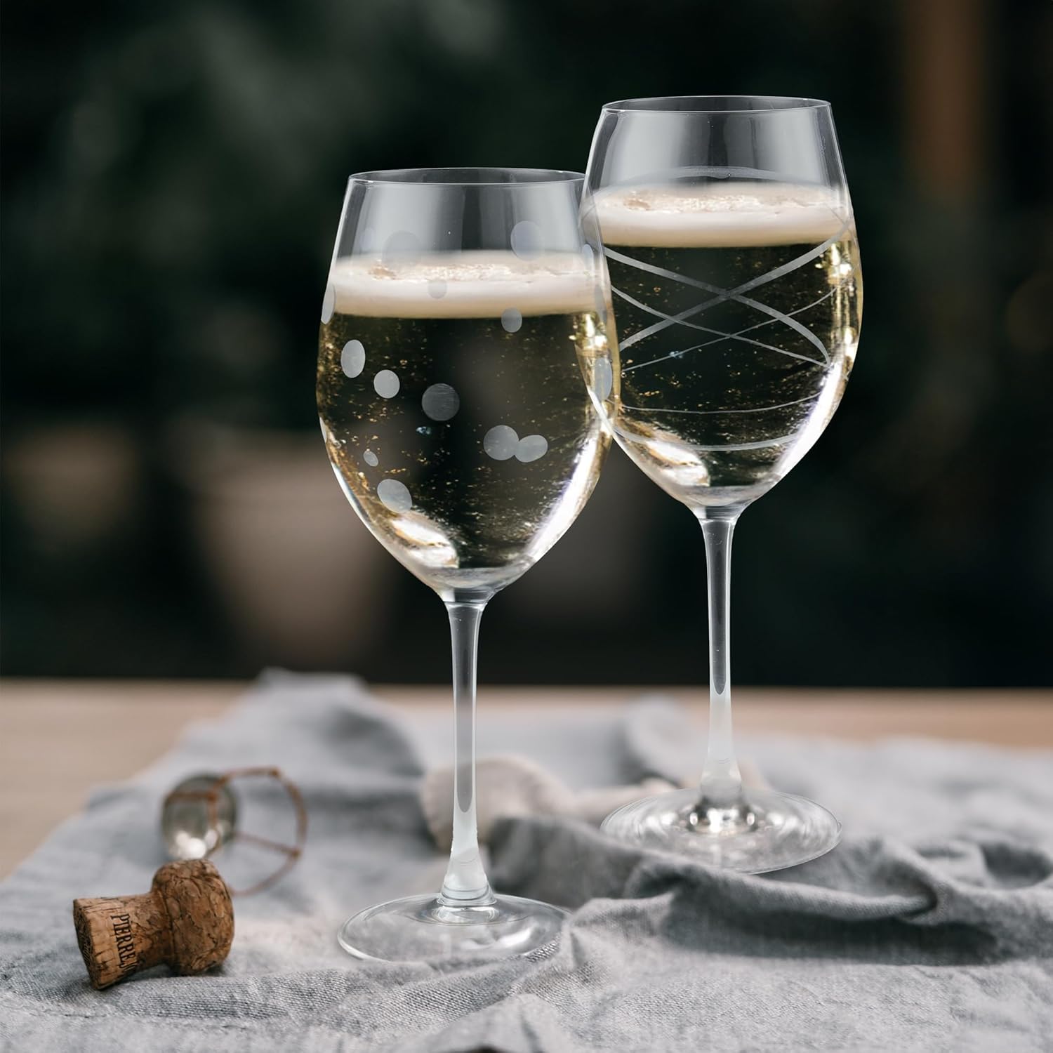 Joeyan Hand Blown Etched Red and White Wine Glasses,Stemmed Glasses with Stripes and Dots Pattern,Clear Carved Long Stem Glassware Set for Wine Tasting Birthday Anniversary Wedding,19 oz,Set of 4 - Image 2