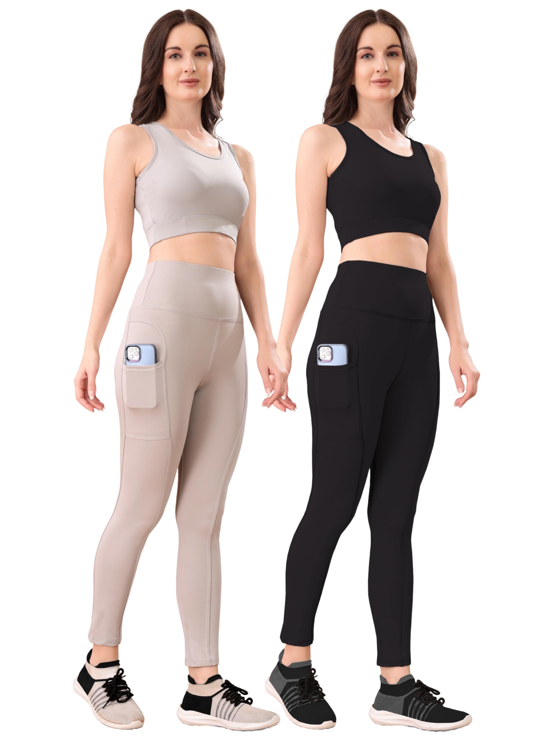 POOJARAN SAREE Women's 2-Piece Workout Set, High-Waist Leggings with Phone Side Pocket, Gym wear Track Suit, Sports Bra, Co-ord Set, Sports Running Suits, Yoga Wear Set, Pack of 2-picture-21