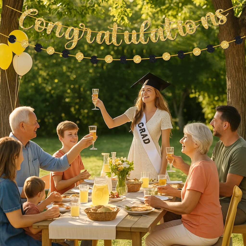 Pre-Strung Congratulations Banner - Gold Glitter Garland With Tassels For Graduation, Retirement, Parties - View #9