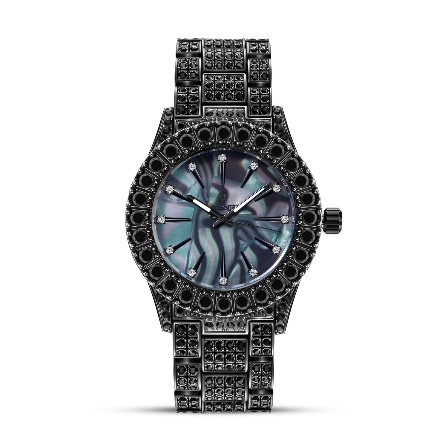 HELLOICE Luxury Iced Out Multi-Color Sea Shell Dial Mens Watch Diamond Watch Fully Iced 18K Gold Plated 5A CZ Stones