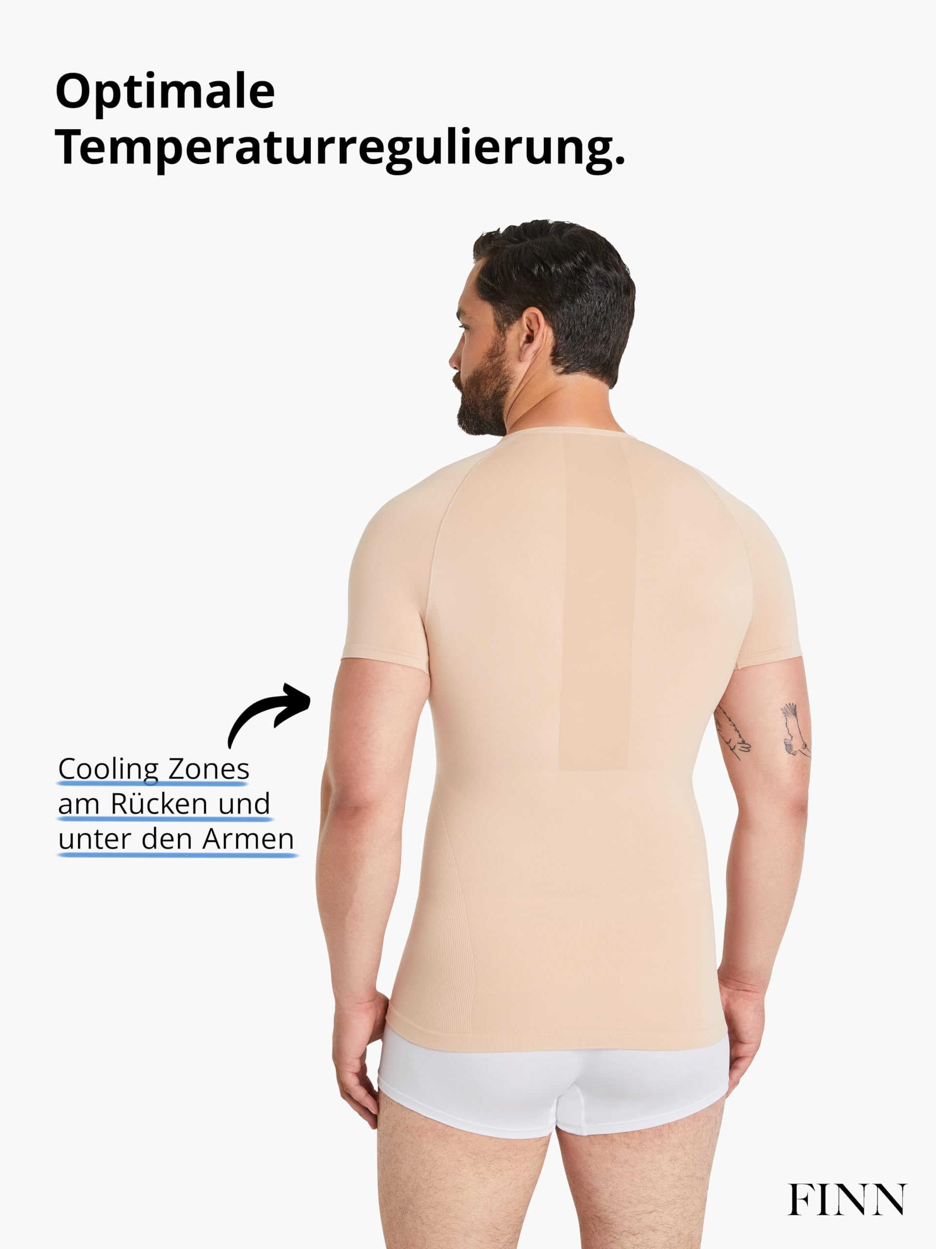 FINN Camiseta de compresión sin costuras para hombre con efecto de barriga, manga corta moldeadora sin costuras, moldeador de cuerpo fuerte para un vientre más plano