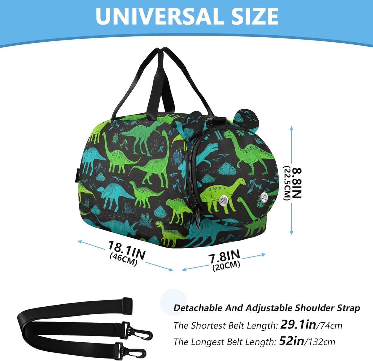 Dinosaurs Green Blue Black Carry on Duffel Bag Boy Toddler Weekender Bags Girls Tote Duffle Bags Travel Kids Luggage Sports Bag