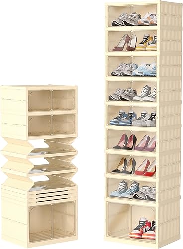 Miniatura 8 de Dollate Zapatero plegable de 9 niveles, 36 pares, gran almacenamiento de zapatos con puerta magnética transparente, fácil de montar y organizador
