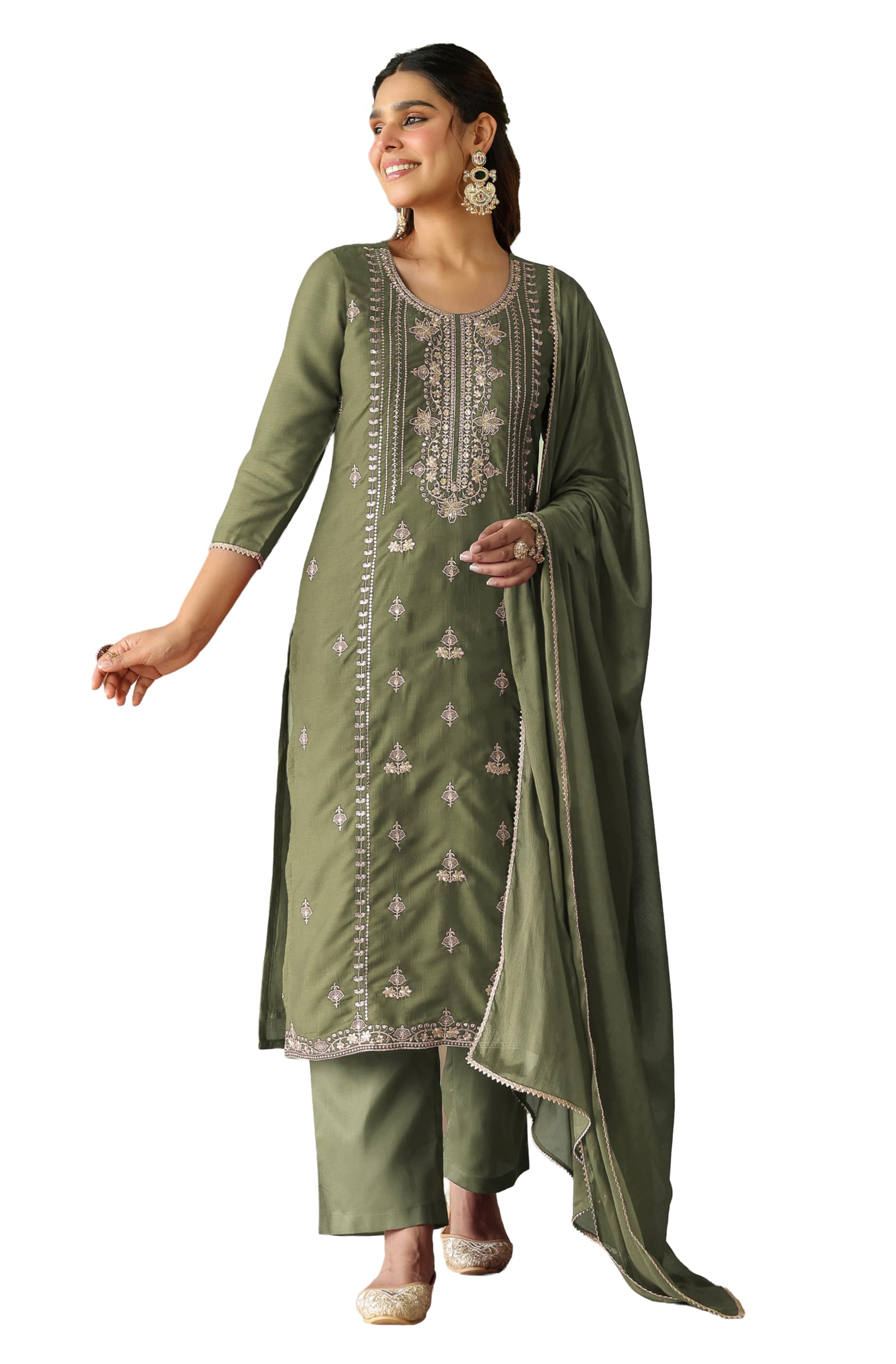 janasya Women's Silk Blend Zari Embroidered Straight Kurta Set With Dupatta-picture-50