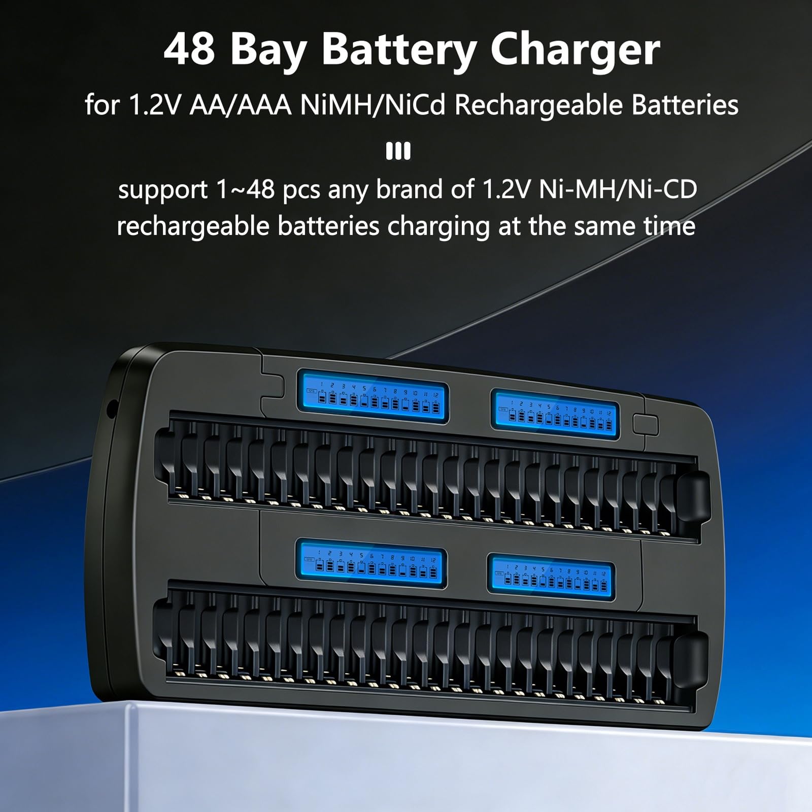 CITYORK 48 Bay AA AAA Caricabatteria Multiplo Display LCD per 1.2V AA/AAA NiMH/NiCd Batterie Ricaricabili con Built-in IC Protezione & Adattatore da Parete AC