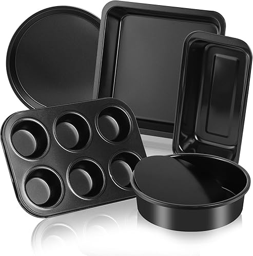Juego de 5 sartenes antiadherentes para hornear Moldes de acero al carbono resistentes para muffins, pasteles, pan y galletas Utensilios de horno