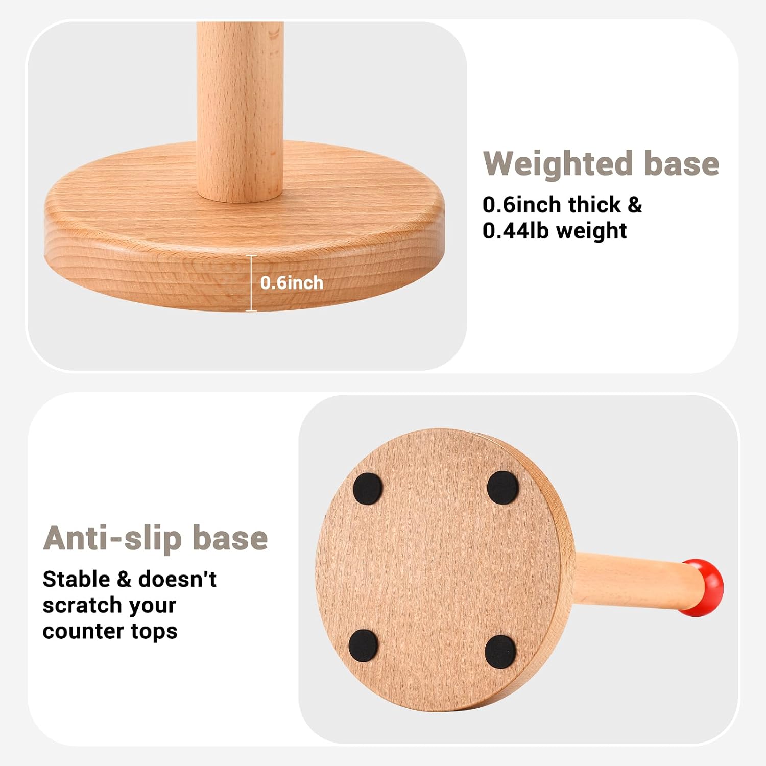 Paper Towel Holder, Wooden Kitchen Roll Stand (Red Ball) image 4
