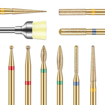 Cuticle Nail Drill Bits 10pcs 3/32" Nail Bits Kit for Nail Drill E-File for Acrylic Gel Manicure Pedicure - Salon & Home Nail Care Tools Gold