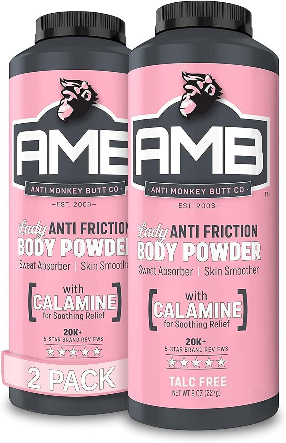 Anti Monkey Butt Body Powder for Women, Talc-Free, 8 oz (2 Pack) | Thigh Chafing, Sweat, Friction, & Itch Relief, Calamine for Skin Irritation & Odor Control