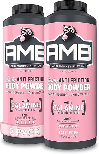 Anti Monkey Butt Body Powder for Women - Talc-Free Anti Chafing Powder for Sweat, Friction, & Itch Relief - Calamine Body Powder for Thigh Chafing, Skin Irritation, & Odor Control - 8 oz (2 Pack)