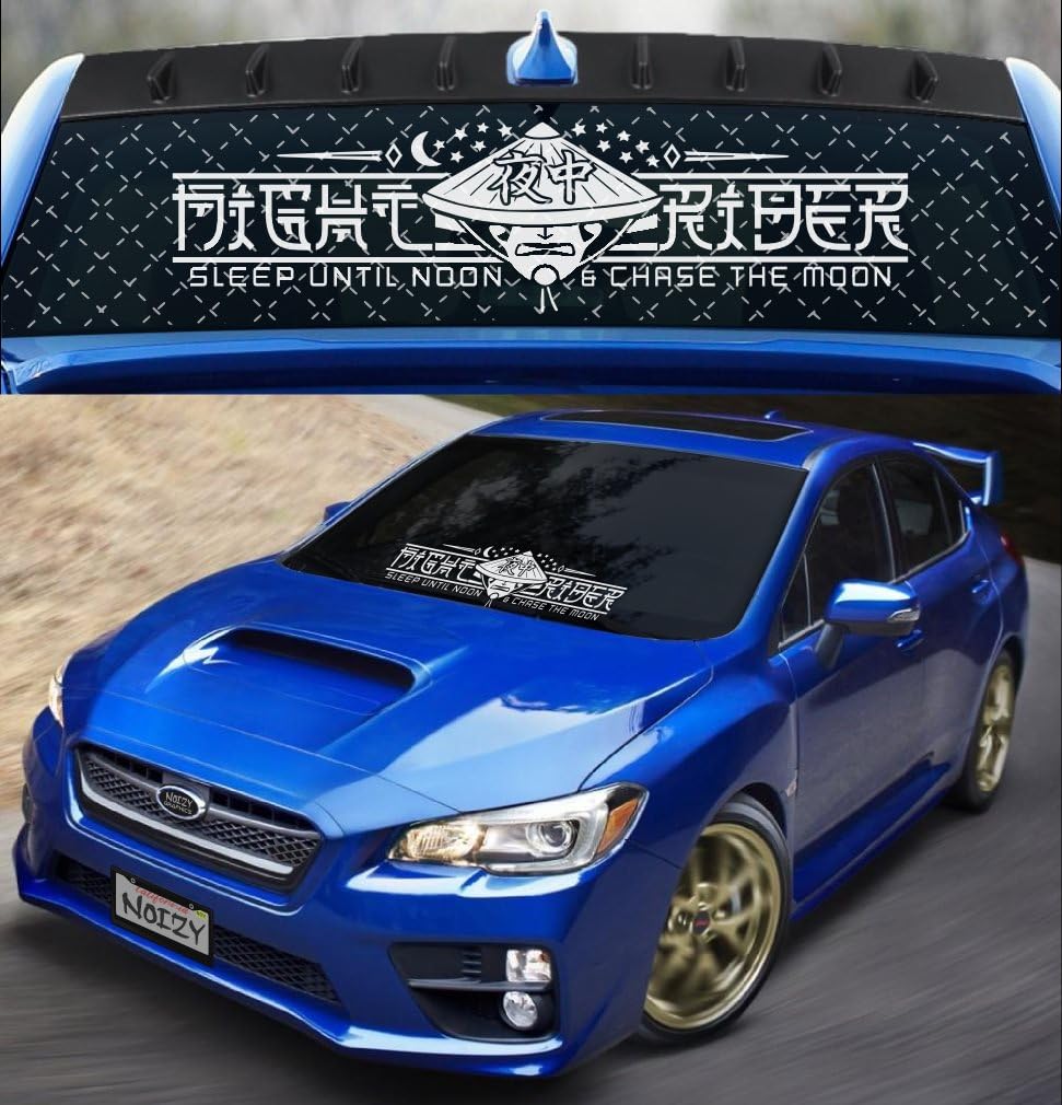 Noizy Graphics24" JDM Rear Window Decal Windshield Sticker RW-65 (20+ Designs!) Night Rider Sleep Until Noon Chase Moon Runner Midnight Club Car Vinyl Japanese Flag Kanji Bottom Back Side Color: RED