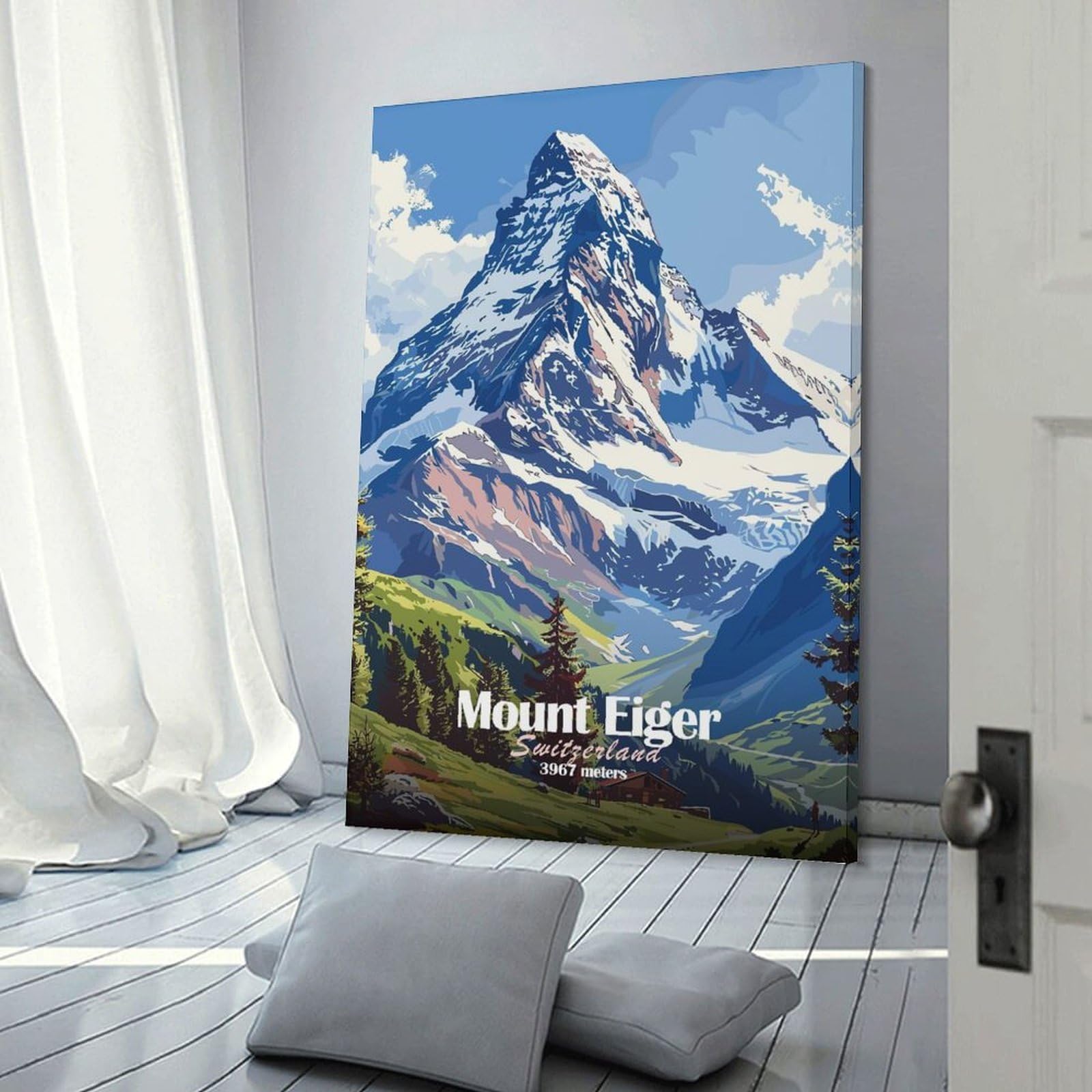 Junmoney Mount Eiger Switzerland Decorative Wall Artwork, 08x12inch(20x30cm), for Corridors, Hallways Or Apartment Entries, Home Artwork for First Impressions