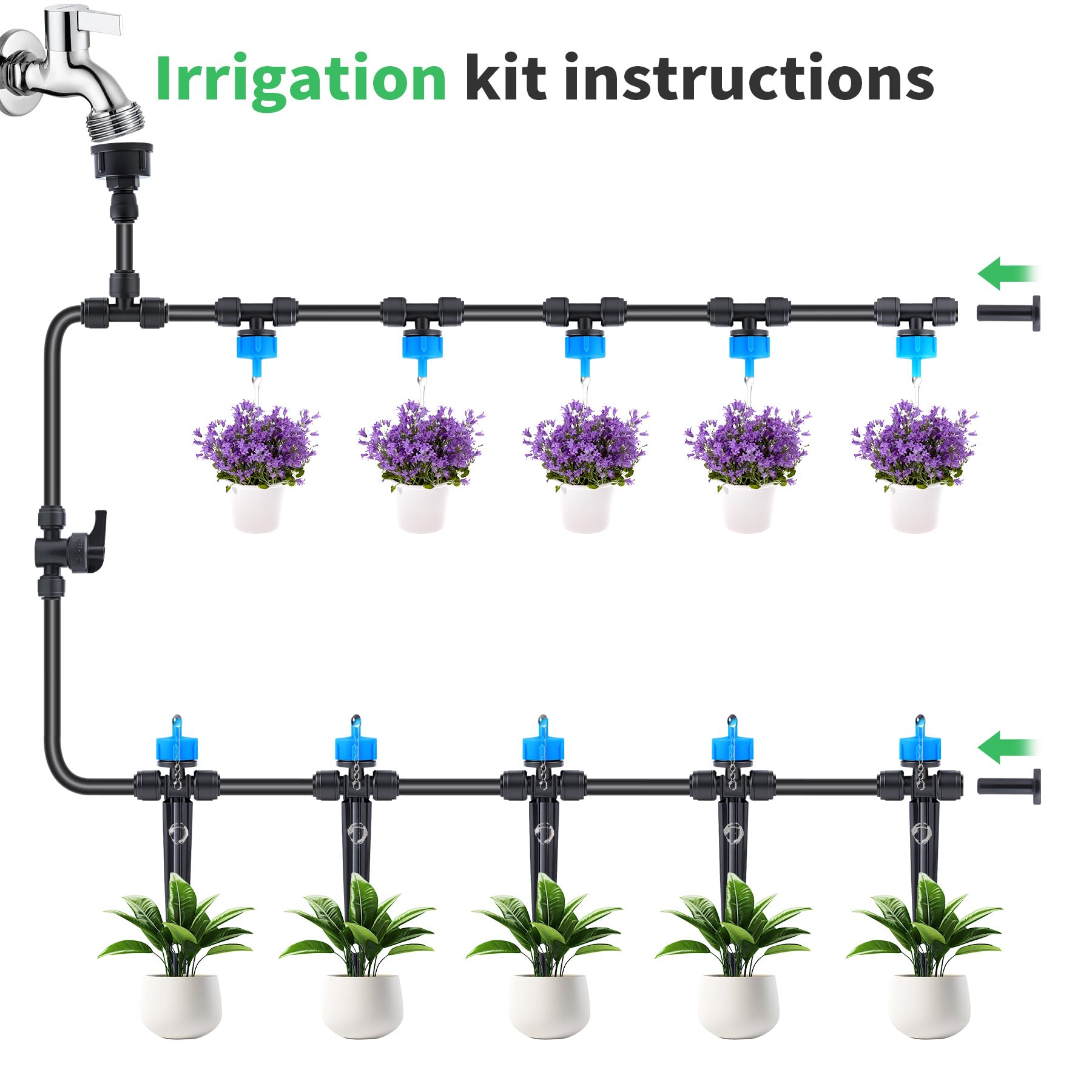 Forever Speed Irrigation System Kit,60 Pcs Drip Irrigation System with 1/4 inch Tubing and Adjustable Nozzle Sprinkler,Garden Watering System for Garden,Greenhouse,Lawn,Patio - Image 3
