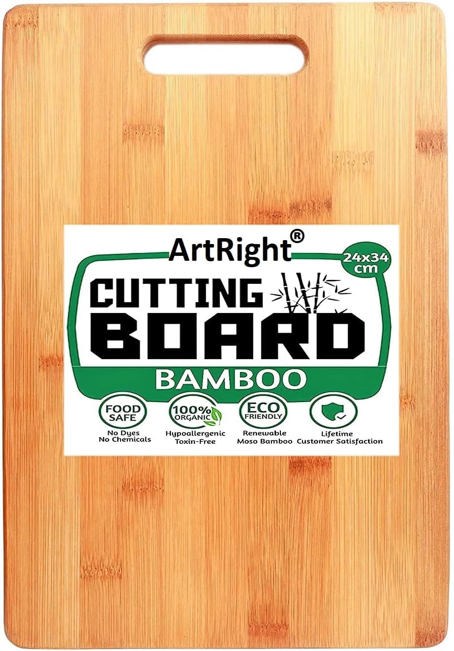 Large Natural Bamboo Wood Chopping Cutting Board for Kitchen Vegetables, Fruits & Cheese, BPA Free, Eco-Friendly, Anti-Microbial (34 x 24cm)