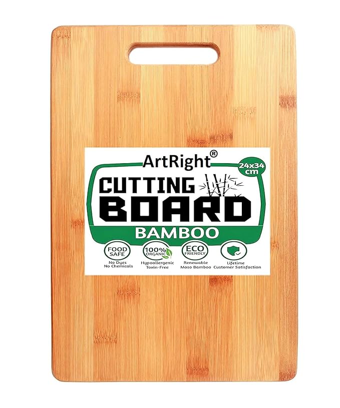 ArtRight Large Natural Bamboo Wood Chopping Cutting Board for Kitchen Vegetables, Fruits & Cheese, BPA Free, Eco-Friendly, Anti-Microbial (34 x 24cm)