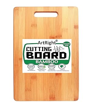 Large Natural Bamboo Wood Chopping Cutting Board for Kitchen Vegetables, Fruits & Cheese, BPA Free, Eco-Friendly, Anti-Microbial (34 x 24cm)
