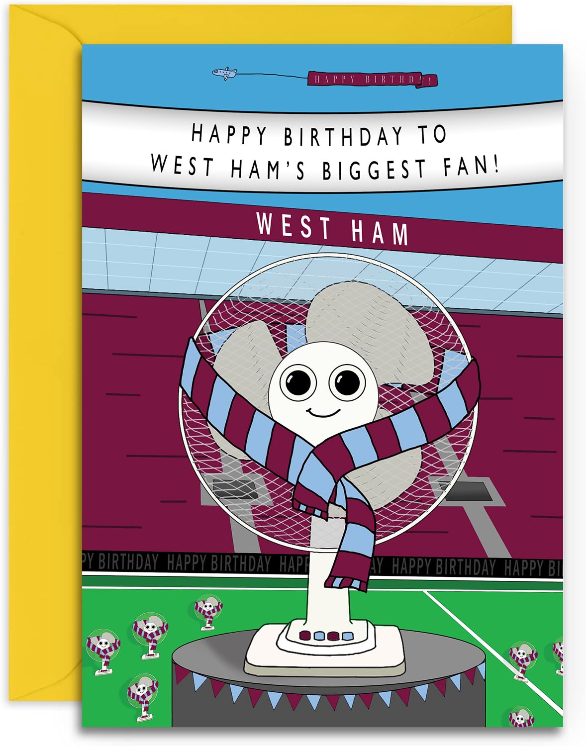Football Fan Birthday Card - West Ham Fan - A5 Sized Card (148mm x 210mm) with Yellow Envelope. Designed and Printed in the UK