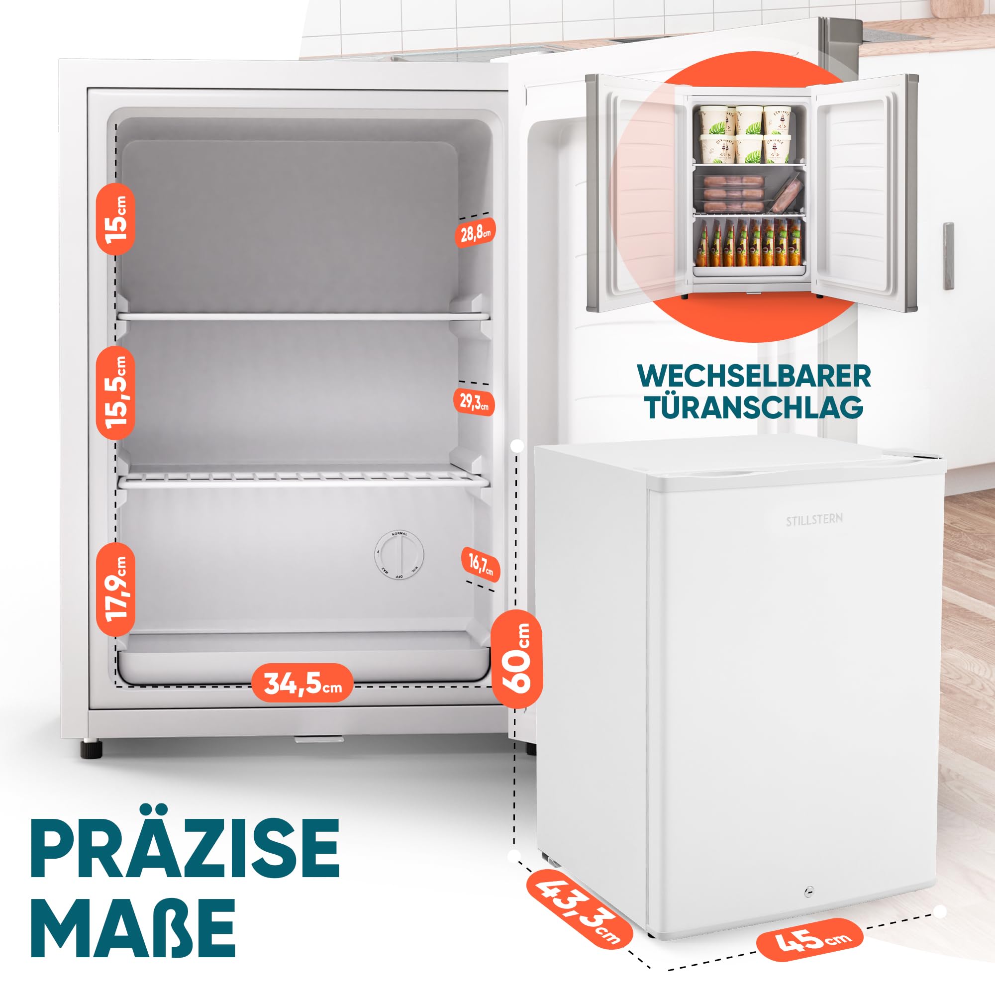 Stillstern Mini Gefrierschrank 42L -18°C 4-Sterne Tiefkühlschrank Weiß