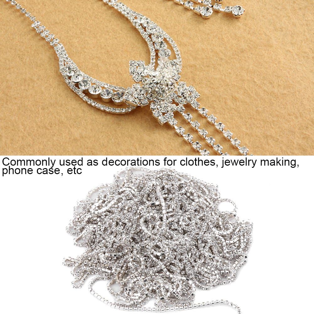Rhinestone Chain, 32.8ft Clear Glass Crystal Trim Decorative Jewelry Making Chain for DIY Crafts Body Accessories Rhinestone Chain for Wedding Party Costume Accessory