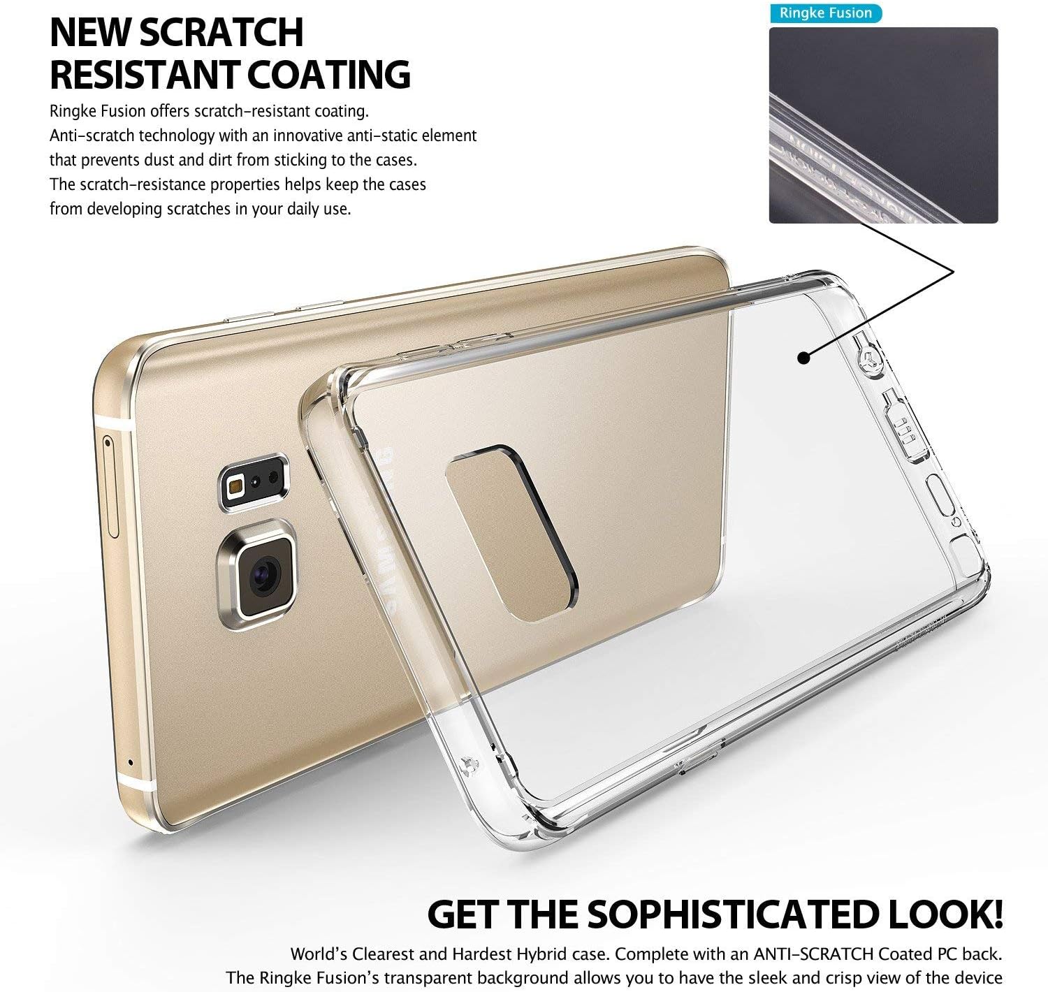 Ringke Fusion Compatible with Galaxy Note 5 Case Crystal Clear PC Back TPU Bumper Drop Protection, Shock Absorption Technology (Attached Dust Cap) - Clear