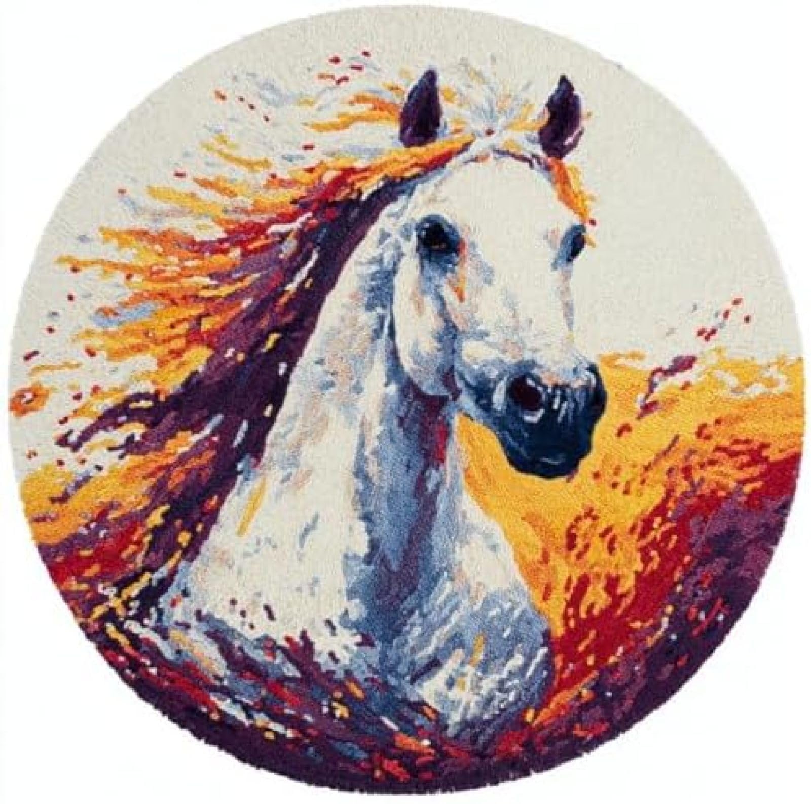 XDEGHUANGSS Latch Hook Rug Kit White Horse Water Splashes Round Rug 52x52cm