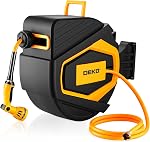 Retractable Hose Reel:100 ft x 1/2 inch, Garden Hose Reel with 9-Pattern Nozzle, 180°Swivel Bracket Wall-Mounted, Automatic Rewind, Lock at Any Length, with Slow Return System