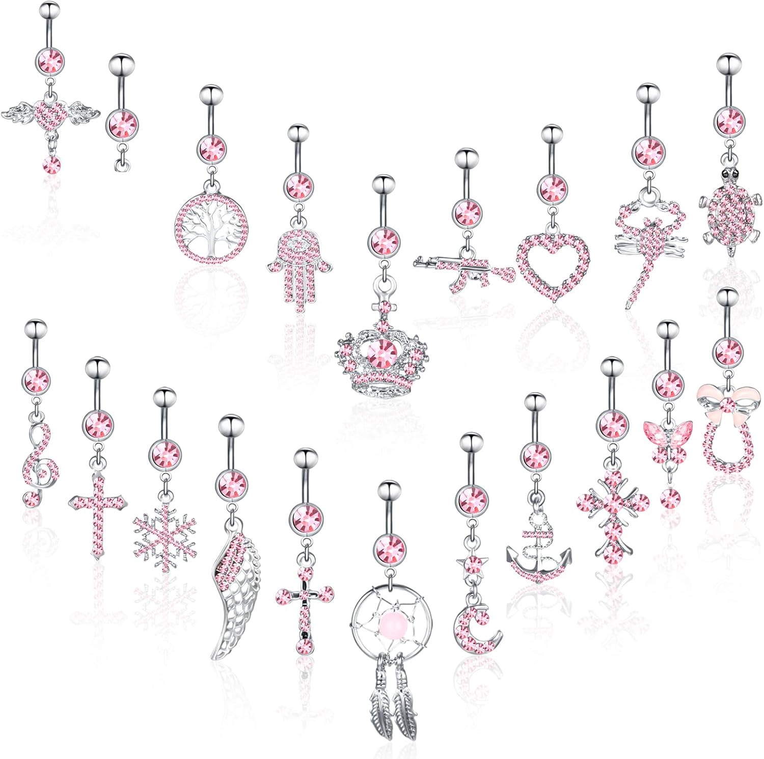 Junkin 20 Pcs 14G Dangle Belly Button Ring, Dangling 316L Surgical Navel Rings Cubic Zirconia Belly Piercing Jewelry