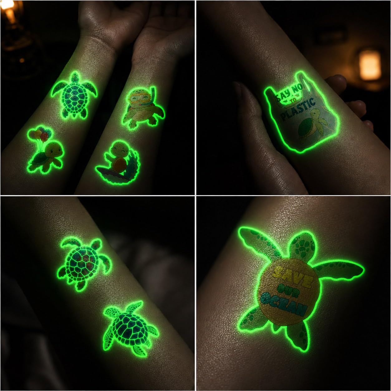 96 PCS Turtle Pre-Cut Luminous Glow in the dark Temporary Tattoos for Kids image 4