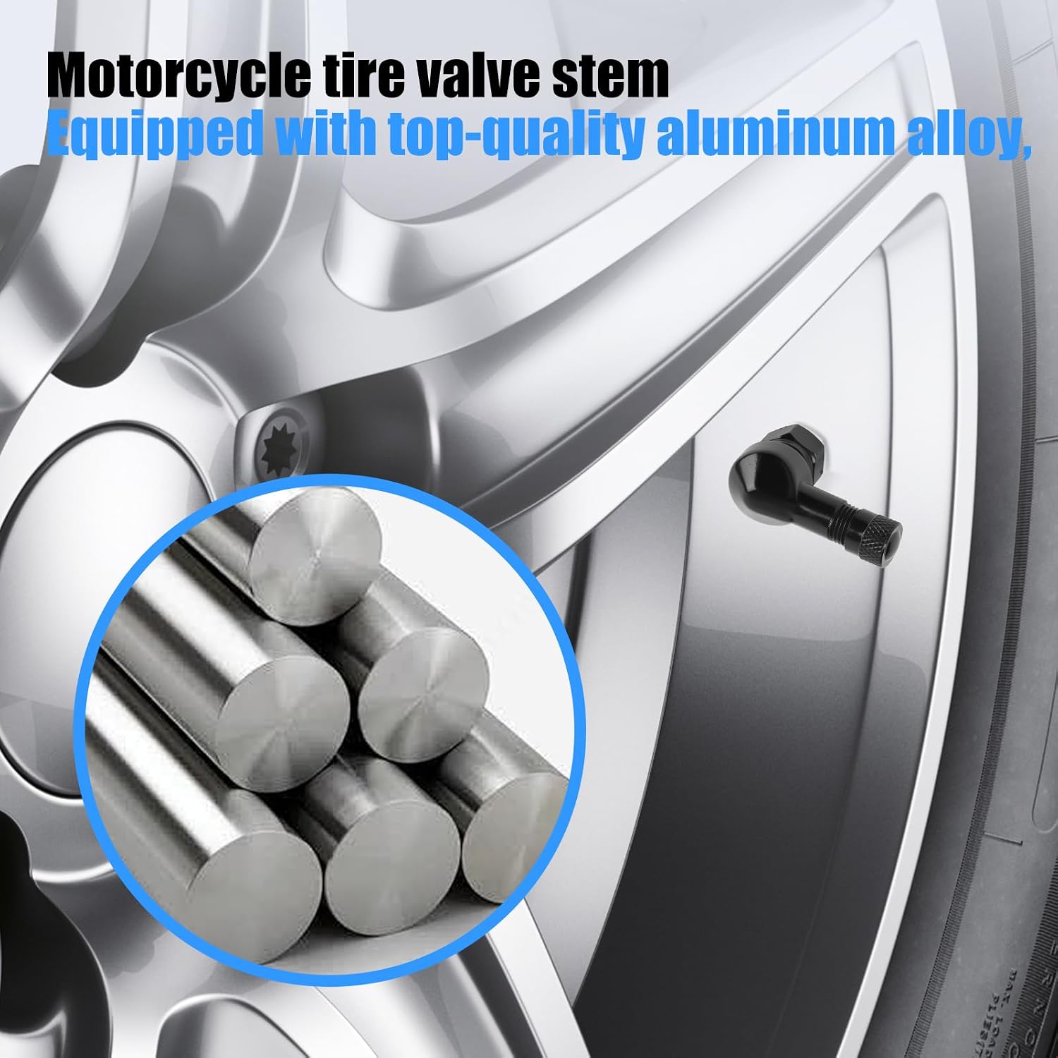 Black Aluminum 90 Degree CNC Motorcycle Tire Valve Stems TV25AL for Aprilia, Ducati, KTM, Easy Installation, 0.357"/8.3mm+0.3mm Valve Hole Dia, Pack of 2