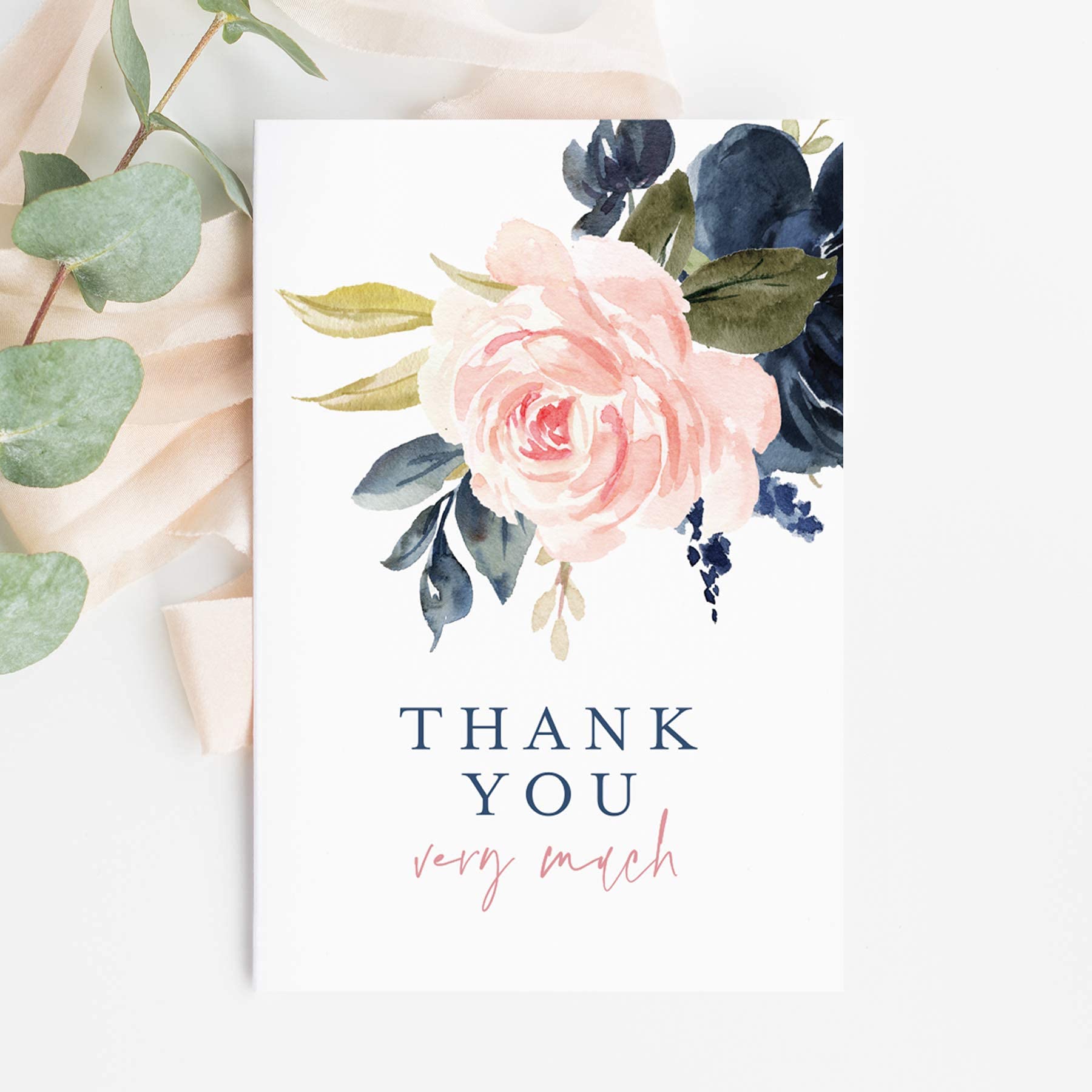 Bliss Collections Dankeskarten mit Umschlägen, 25 Stück, 4x6 gefaltet, gefaltet, Bulk, marineblaues Blumenmuster, perfekt für Hochzeit, Brautparty, Beerdigung oder eine tolle Art, Danke zu sagen