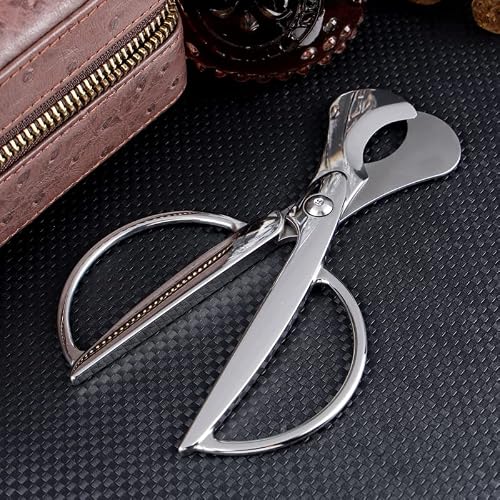 Phoeluxe Cigar Scissors Cutter, 3Cr13 Stainless Steel Guillotine Double Blade Straight Cut Scissors (Silver),Large Size Handle(2.75" Width) Cigar Accessories For Cigars With Leather Case #TOP1