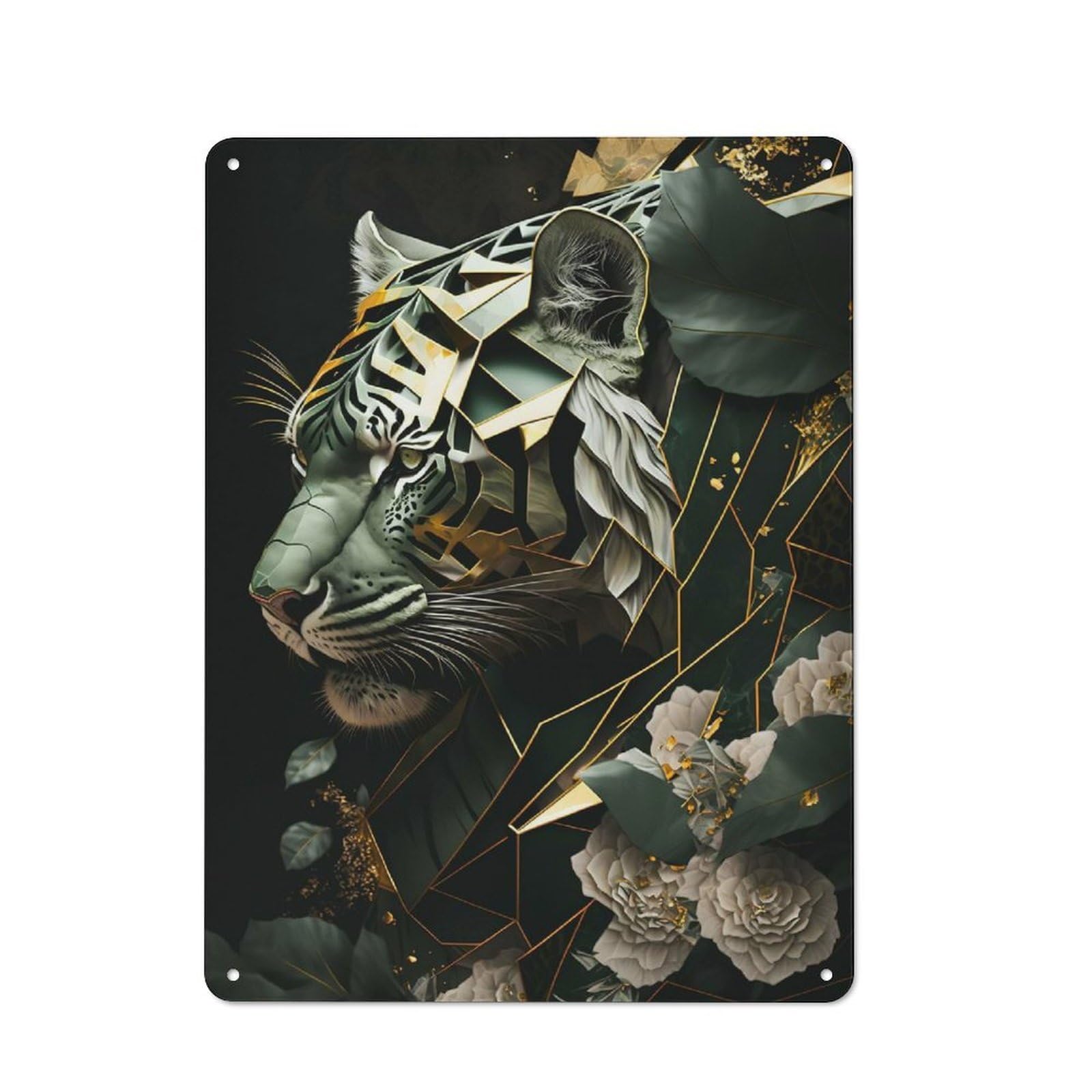 Junmoney Silver Tiger Flowers Vintage Metal Gift Sign 40X30cm, Novelty Wall Art For Hallway, Home Bar, Garage Or Study