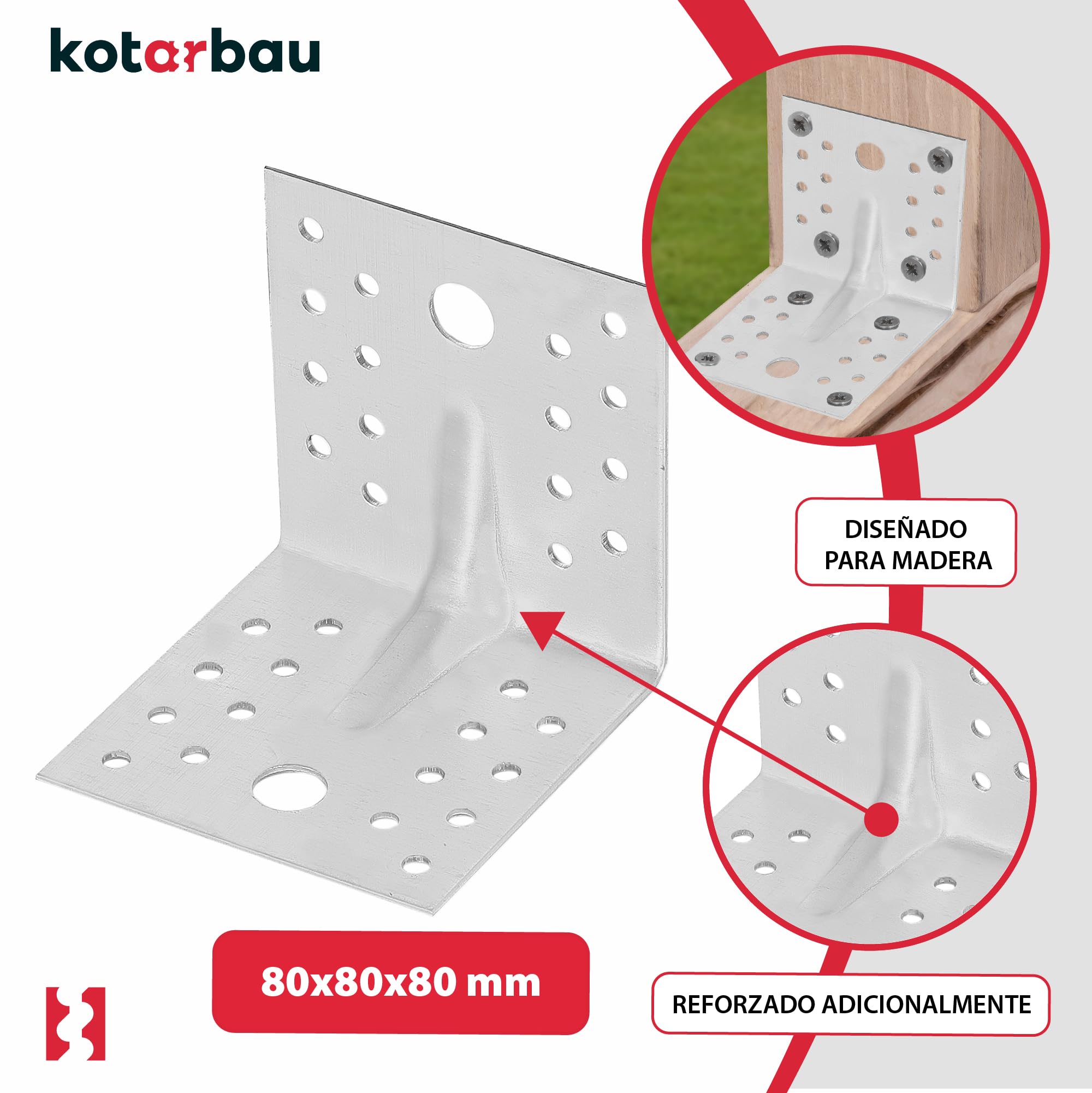 KOTARBAU® 25 Pezzi Conectores En Ángulo - Acero Galvanizado - 80 x 80 x 80 mm - Plata - Escuadras Metálicas - 90 Grados - Escuadras Para Madera - Fácil Montaje - Resistente A La Corrosión