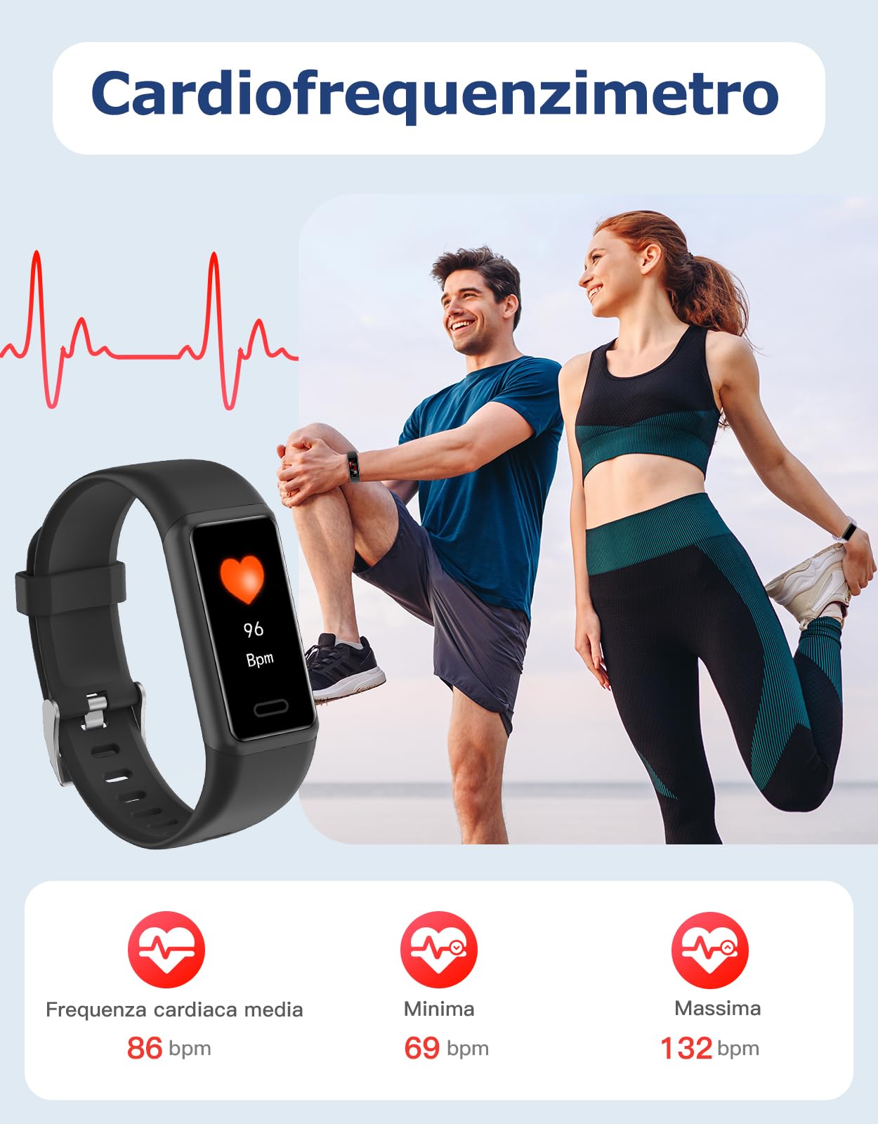 Cloudpoem Orologio Fitness Uomo Donna Bambini Contapassi da Polso Smartwatch Smartband Cardiofrequenzimetro Cronometro Conta Calorie KM Sonno Notifice Messaggi Impermeabile IP68 per Android iOS Nero