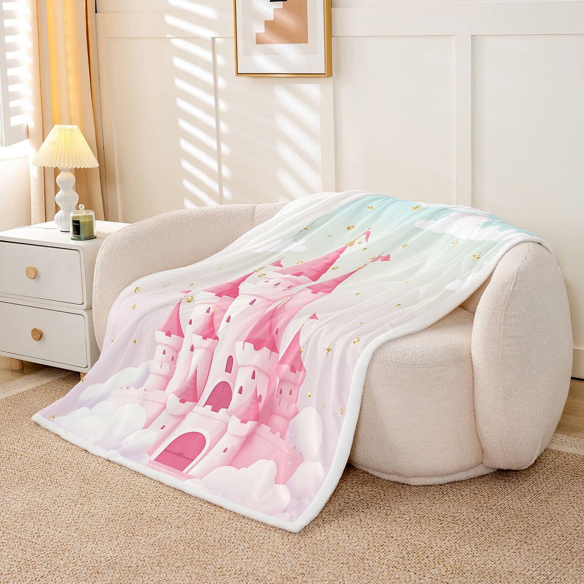 Homewish Castle Marzycielska księżniczka kawaii szerpa koc ombre chmura puszysty pluszowy narzuta brokat uroczy koc polarowy - kreskówka dekoracja na łóżko kanapę Twin 152 cm x 203 cm