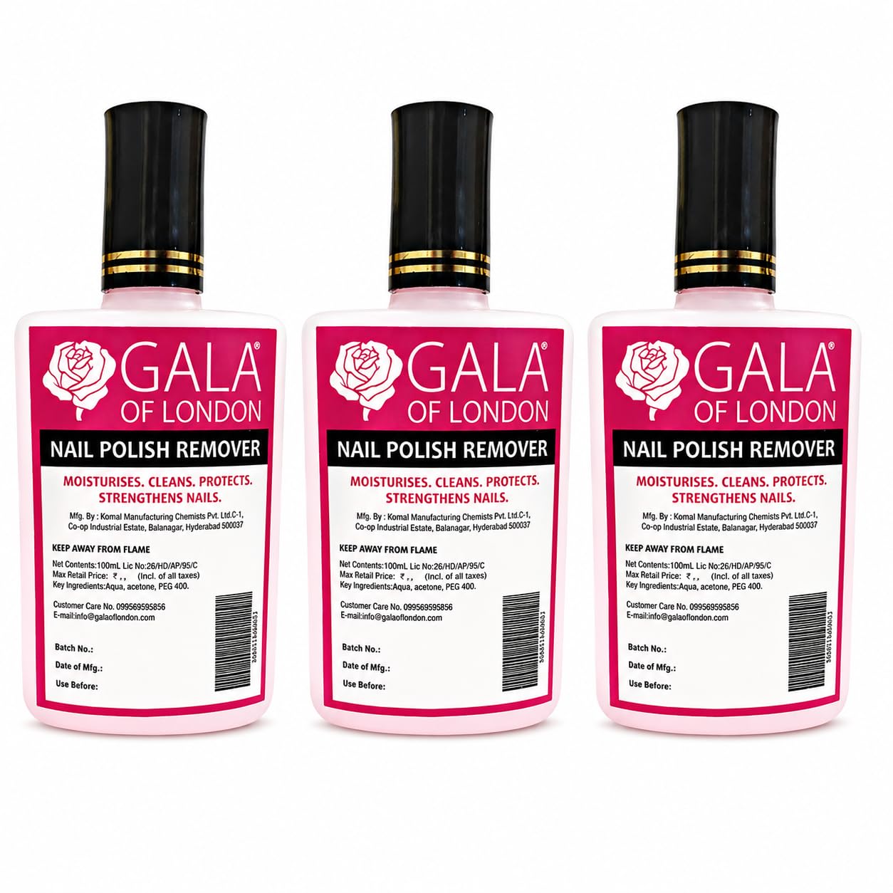 Gala of London Nail Polish Remover 100ml (Pack of 3) | Gentle Nail Enamel Remover with Humectants | Removes Stubborn Nail Polish | Softens & Smoothens Nails-image-1