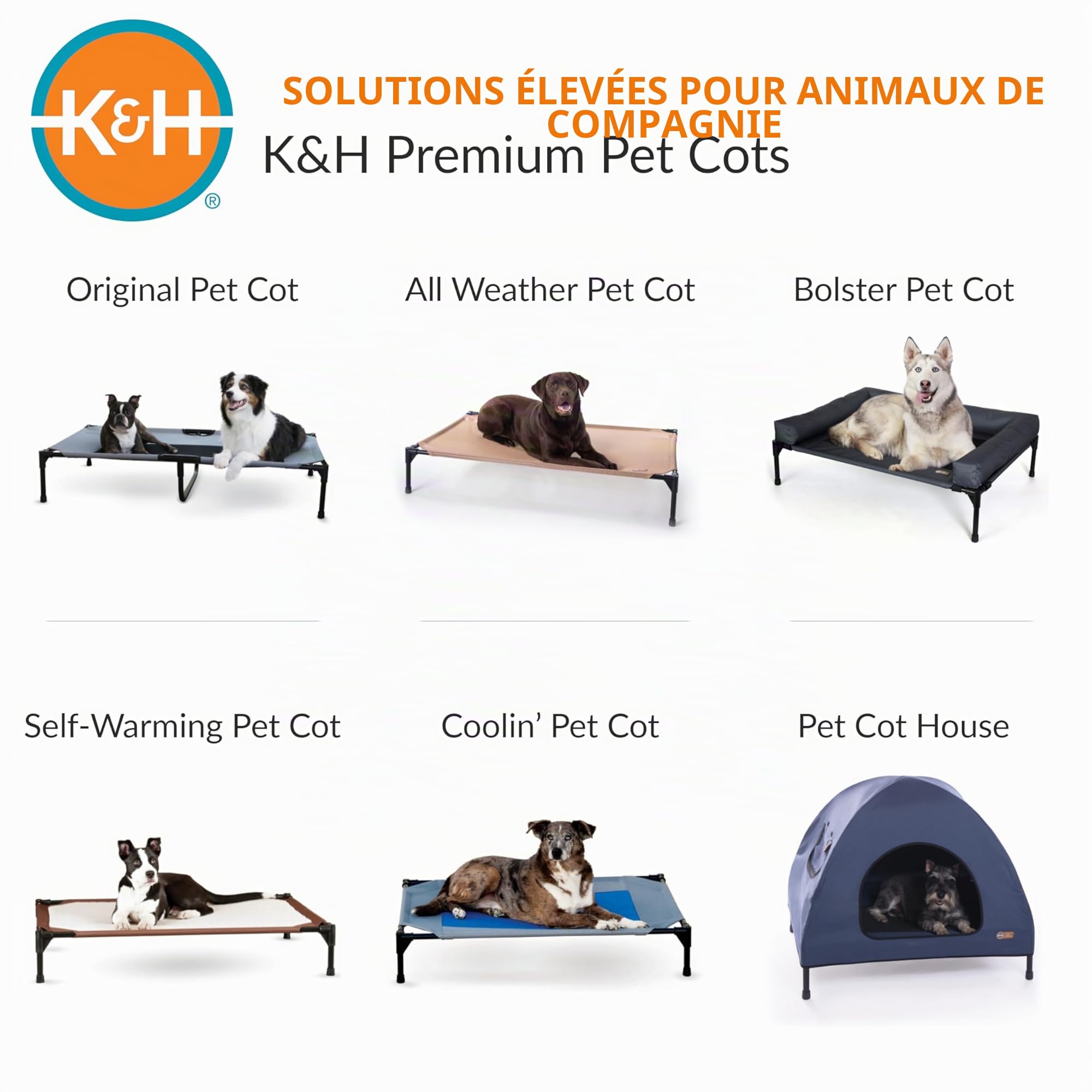 K&H Pet Products Lit surélevé, rafraîchissant pour Chiens, avec Maille Respirante Lavable, Pieds en Caoutchouc antidérapant, lit Portable pour intérieur et extérieur, Maille Gris/Noir, Taille XL