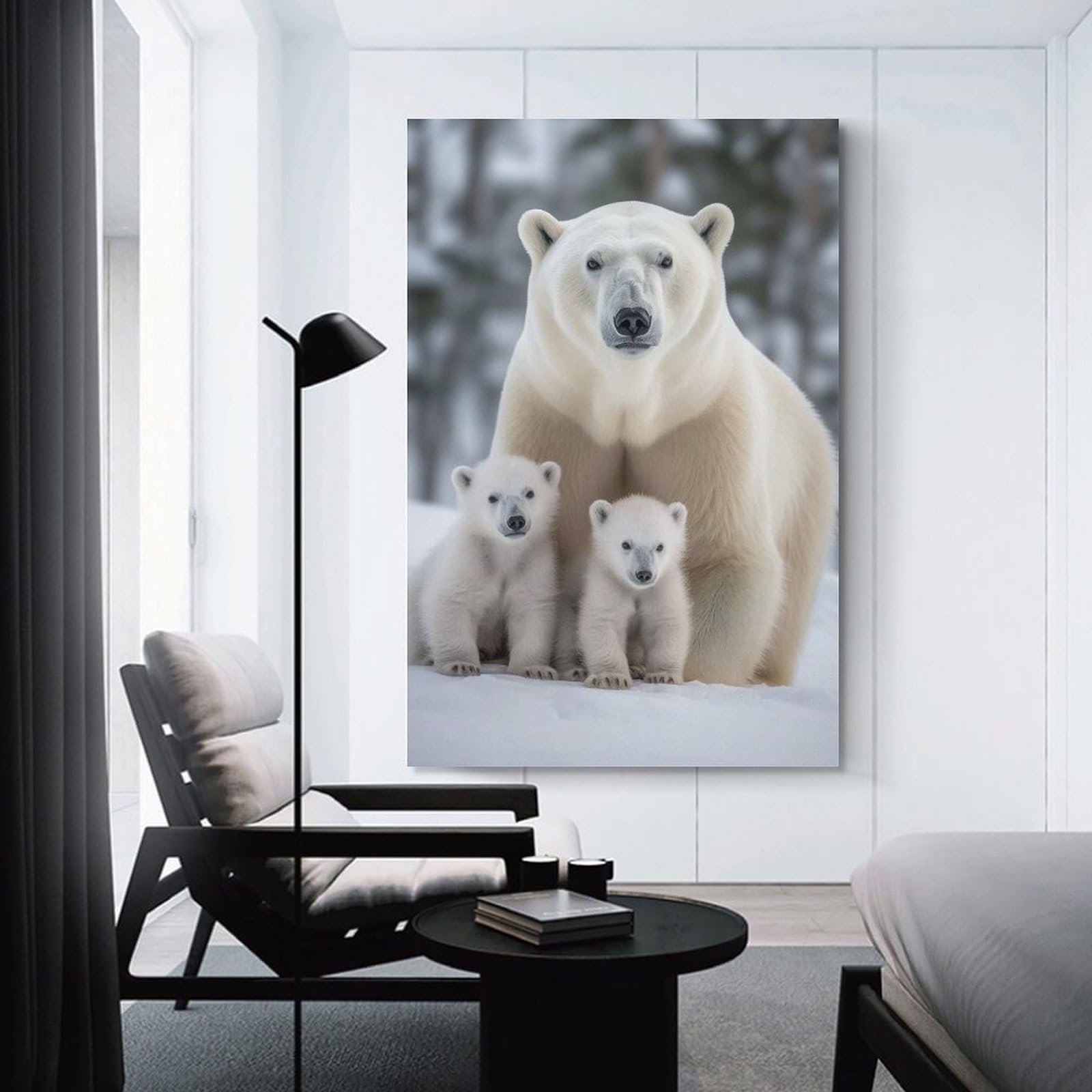 Junmoney Polar Bear With Cubs Canvas Wall Decor 24x36inch(60x90cm), for Lounge, Bedroom Or Personal Spaces, A Wall Art Gift for Fresh Interiors