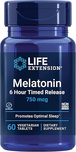 Life Extension Melatonina 750 mcg 6 horas de liberación temporada apoyo para el sueño y la salud celular en una fórmula de liberación gradual sin