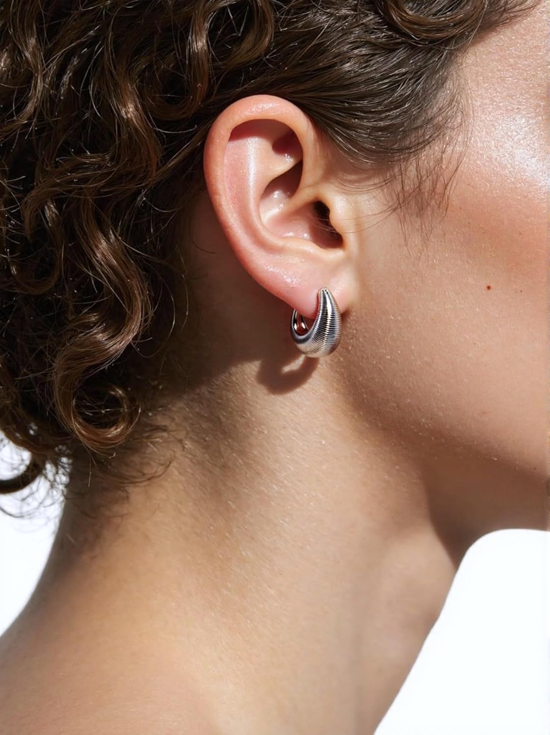 Tiny Dainty Gold & Silver Huggie Hoop Earrings for Women:Small Bamboo,Square,Twisted,Teardrop,U-Shaped Hoops, Mini Huggie Hoops in Champagne & White Gold Plated Hypoallergenic Lightweight - Image 2