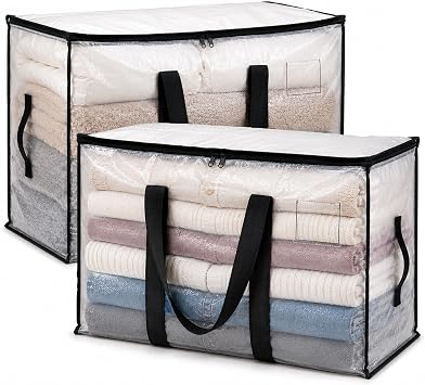 2 Pack 90L Moving Bags, Extra Large Clear Storage Bags with Zips & Handles, Clothes and Bedding Storage Bags for University Moving, Dorm, Blankets and Under Bed Storage