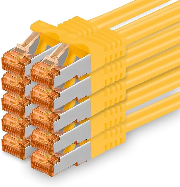 1aTTack.de 0,25m - Cat.7 Netzwerkkabel Gelb - 10 Stück Gigabit Ethernet LAN Kabel 10000 Mbit s Patchkabel Cat7 Kabel S FTP PIMF Schirmung LSZH Cat.7 Rohkabel Rj45 Stecker Cat 6a - 10 x 0,25 Meter - 1