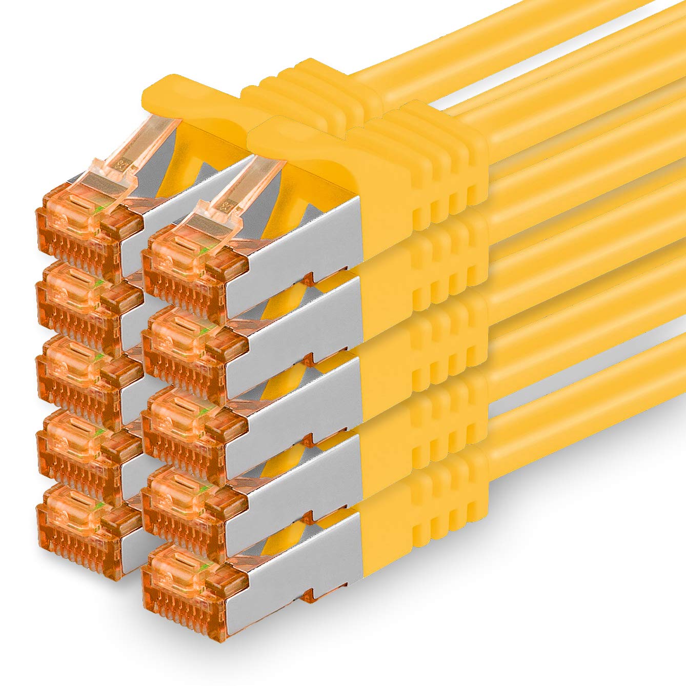 1aTTack.de 0,25m - Cat.7 Netzwerkkabel Gelb - 10 Stück Gigabit Ethernet LAN Kabel 10000 Mbit s Patchkabel Cat7 Kabel S FTP PIMF Schirmung LSZH Cat.7 Rohkabel Rj45 Stecker Cat 6a - 10 x 0,25 Meter