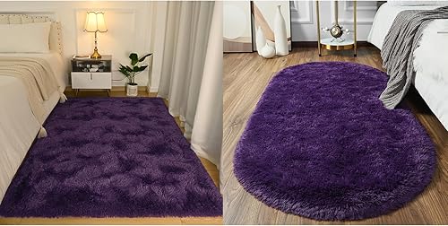 Softlife Juego de 2 alfombras de color morado oscuro, rectangulares de 4 x 5.3 pies y 2.6 x 5.3 pies, ovaladas de 2.6 x 5.3 pies, alfombras de área