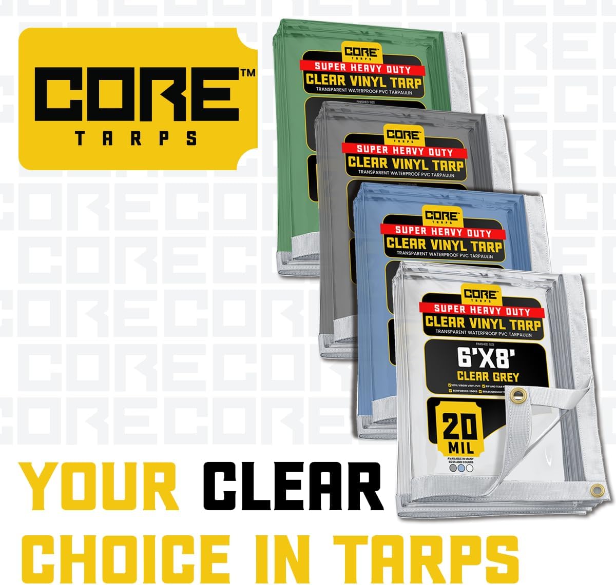 Core Tarps 20 Mil Extreme Heavy Duty Clear Tarp with Gromments - 14x14ft Super Clear Tarps Heavy Duty Waterproof Vinyl Tarpaulin, Transparent Tarp for Outdoor, Camping & Construction, Clear