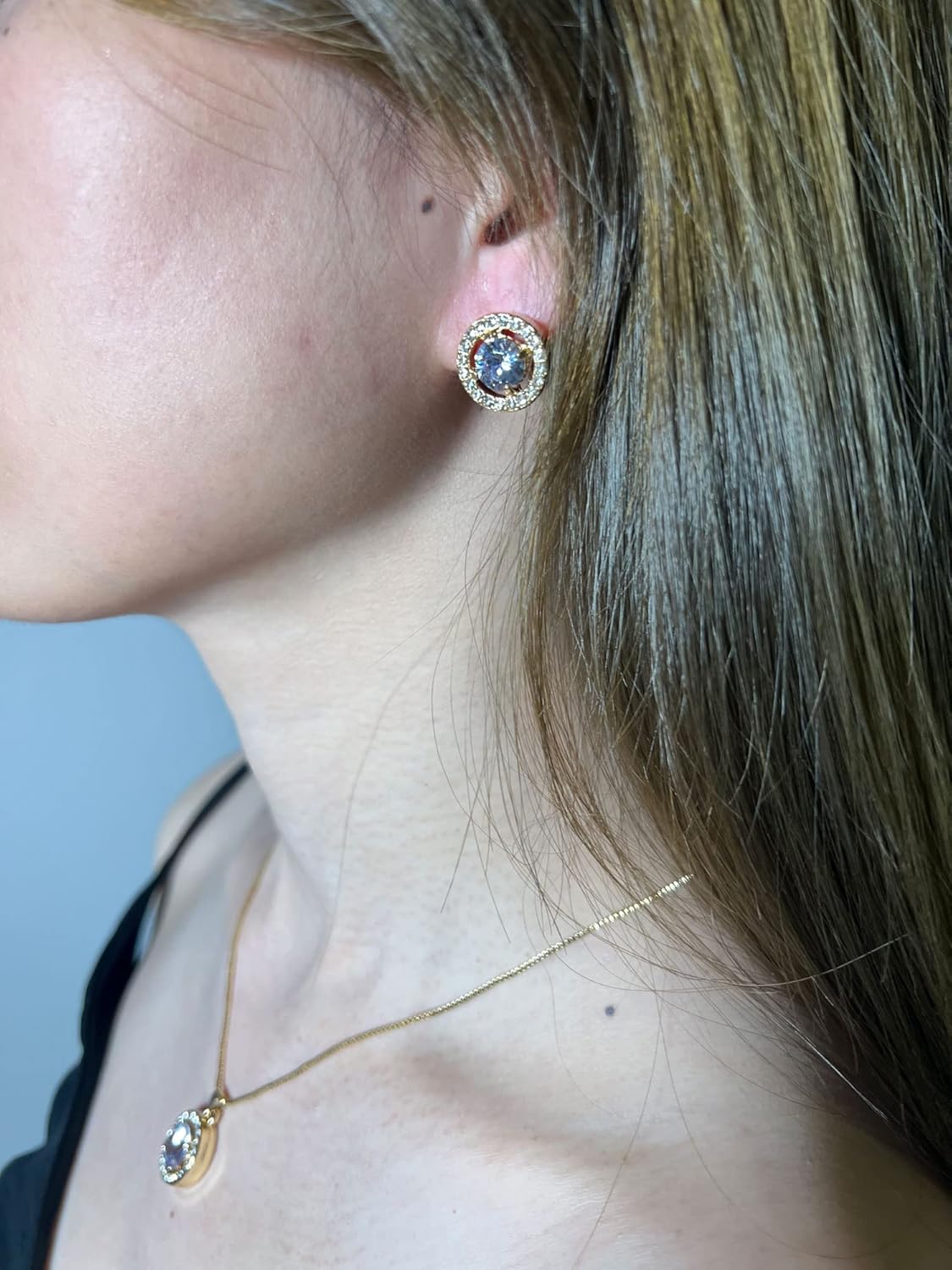 4 Pieces Fashion Elegant Zircon Pendant Gold Necklace Earring Bracelet Jewelry Set for Women Lady Wedding Birthday Party Prom Gifts - Image 3