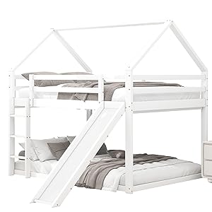 Haett - Litera con tobogán y escalera, cama doble para habitación infantil, color blanco, 140 x 200 cm